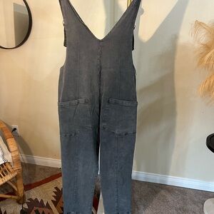 Zenana Outfitters Charcoal Denim Overalls